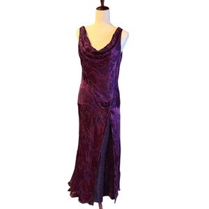 Vintage 90s Valerie Stevens Purple Burnout style gown w/slit SZ 10.